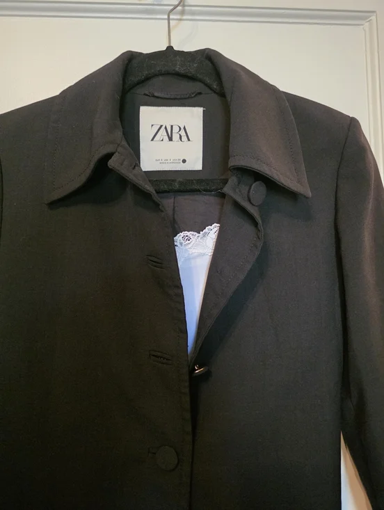 ZARA Black Short Masculine Twill Coat Jacket 0518/164 Small - Picture 6 of 8